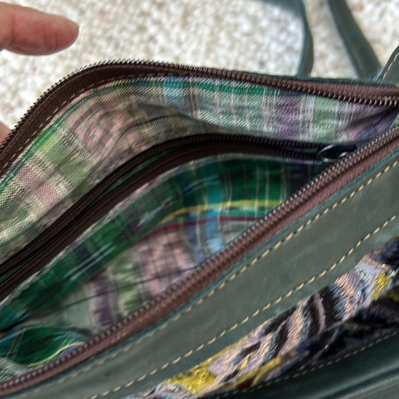 Handmade Leather Guatemalan Huipil Handbag - TEAL Leather crossbody - Picture 6 of 9